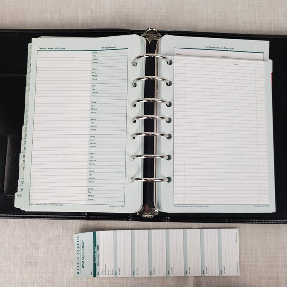 Franklin Covey Black Vinyl Open Binder 8"x9.5" Compact 7 Ring Executive Planner - Picture 1 of 12